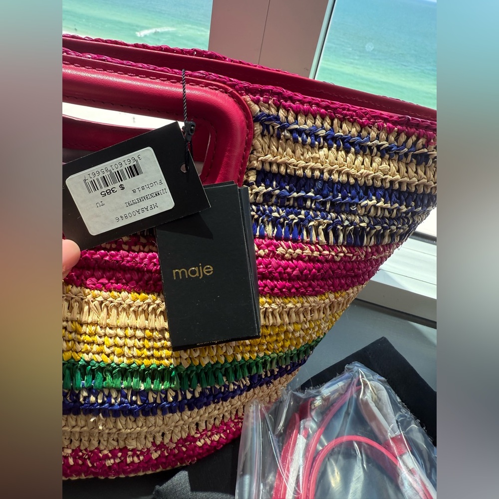 MAJE Colorful Striped Raffia Women's Bag NWT - Picture 7 of 12